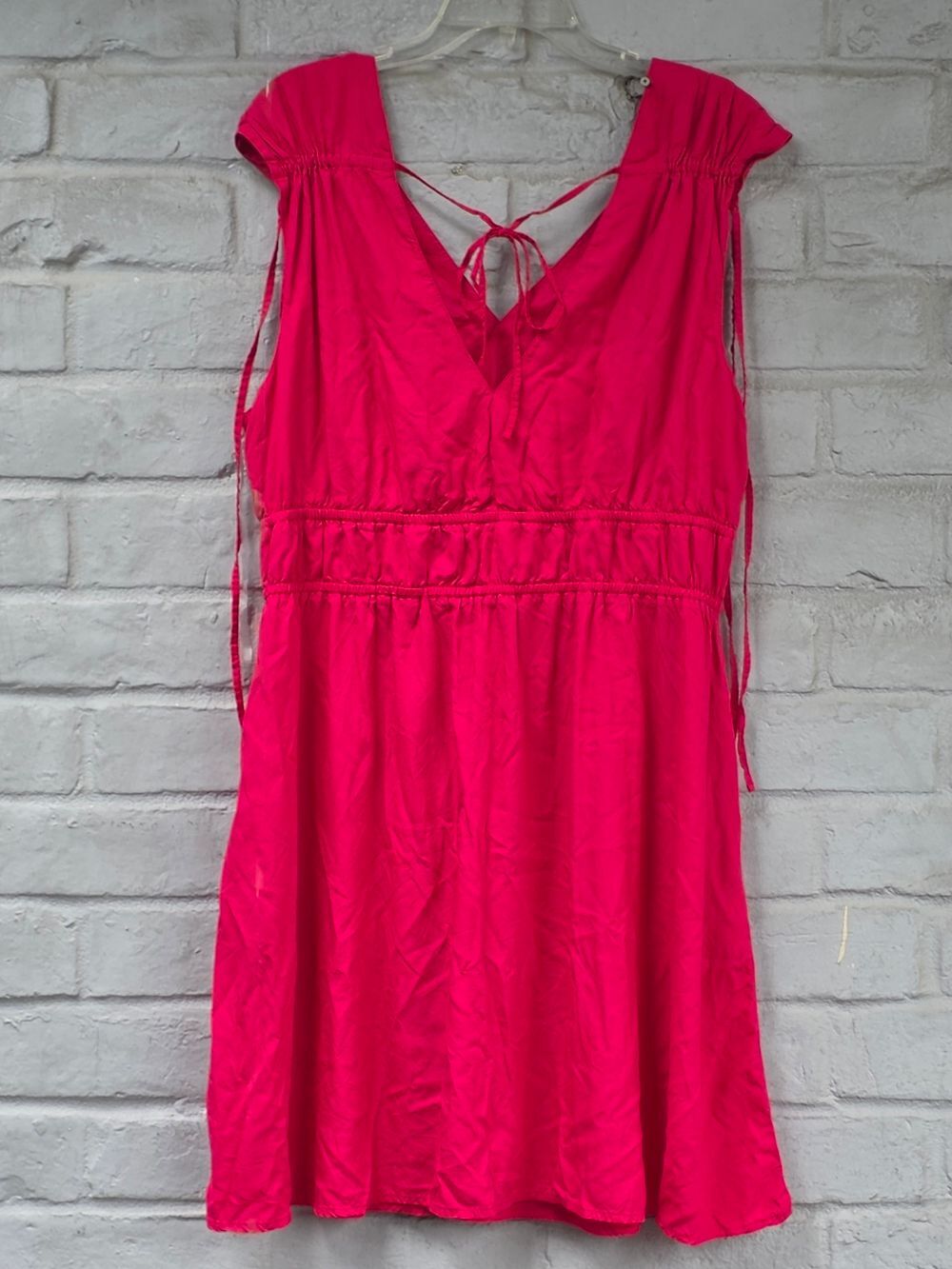 Time and Tru Hot Pink V-Neck Tie Shoulder Mini Dress Casual Cinch Waist XXL 20 - Picture 2 of 6